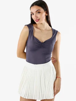 Jeans Louise Francoise Top body donna smanicato con scollo V arricciato - piombo