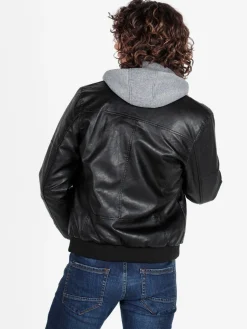 Jeans Yesed Giubbotto da uomo in ecopelle con interno in pelliccia sintetica e cappuccio in felpa