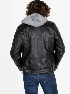 Jeans Yesed Giubbotto da uomo in ecopelle con cappuccio in felpa e interno in pelliccia sintetica