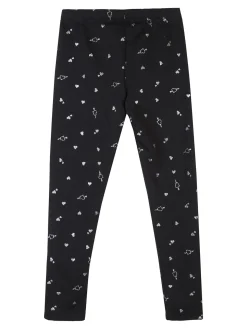 Jebellina Leggings da bambina cuori glitter con interno felpato - blu scuro