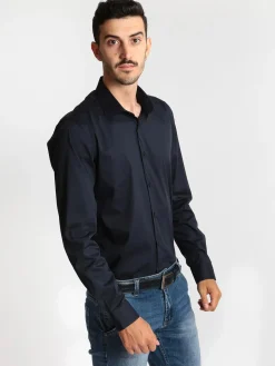 J.E. Mc Collum Camicia blu scuro a maniche lunghe classic fit