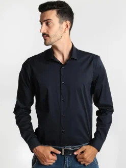 J.E. Mc Collum Camicia blu scuro a maniche lunghe classic fit