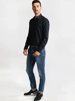 J.E. Mc Collum Camicia blu scuro a maniche lunghe classic fit