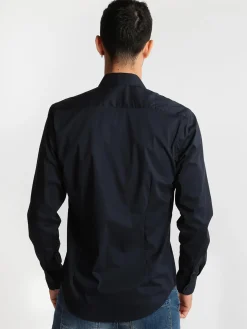 J.E. Mc Collum Camicia blu scuro a maniche lunghe classic fit