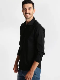 J.E. Mc Collum Camicia nera a maniche lunghe classic fit