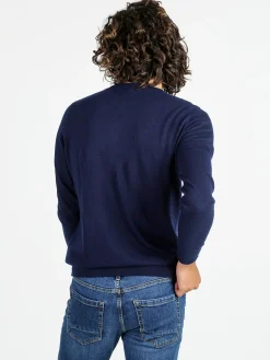 Johnny Looper Maglione girocollo da uomo in misto lana - blu scuro