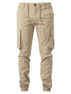 Johnny Looper Pantaloni cargo da uomo con coulisse e polsini - sabbia