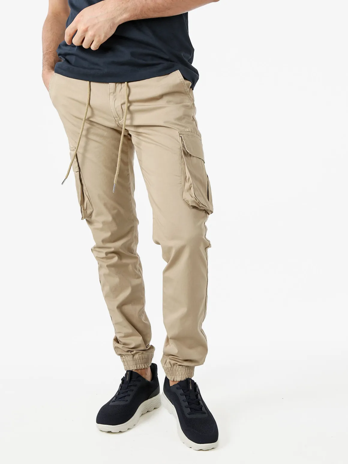 Johnny Looper Pantaloni cargo da uomo con coulisse e polsini - sabbia