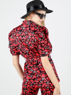 Just West Blazer donna a fantasia con maniche corte a sbuffo