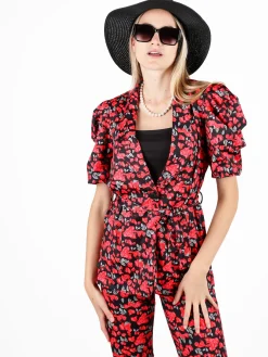 Just West Blazer donna a fantasia con maniche corte a sbuffo