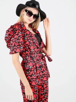 Just West Blazer donna a fantasia con maniche corte a sbuffo