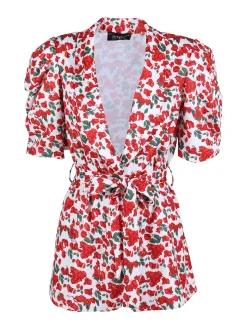 Just West Blazer donna a fantasia con maniche corte a sbuffo