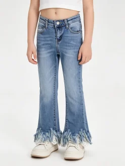 J Y Jeans crop da bambina con finale a zampa sfrangiato in macramè - jeans