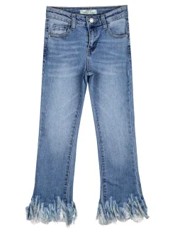 J Y Jeans crop da bambina con finale a zampa sfrangiato in macramè - jeans