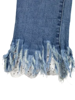 J Y Jeans crop da bambina con finale a zampa sfrangiato in macramè - jeans