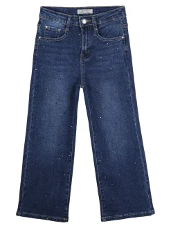 J Y Jeans da bambina a gamba larga con strass e borchie - jeans