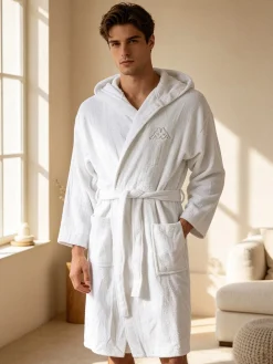 Kappa Accappatoio unisex in spugna con cappuccio - bianco