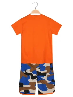 Kappa Completo corto da bambino in cotone con t-shirt e bermuda mimetici - arancione