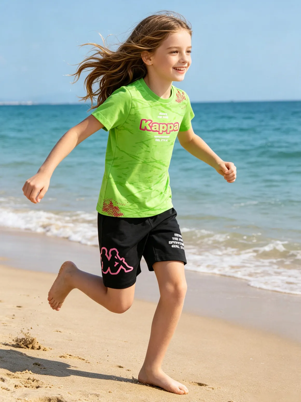 Kappa Completo corto da bambina in cotone con t-shirt e shorts - verde