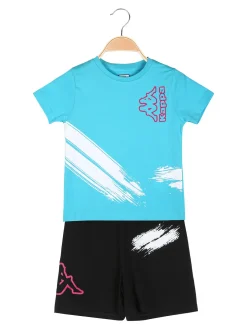 Kappa Completo corto da bambina in cotone con t-shirt e shorts - turchese