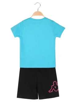 Kappa Completo corto da bambina in cotone con t-shirt e shorts - turchese