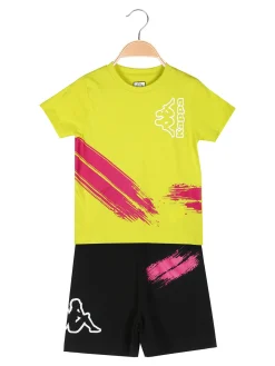 Kappa Completo corto da bambina in cotone con t-shirt e shorts - limone
