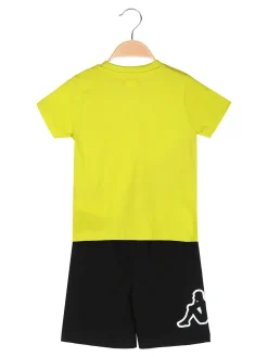 Kappa Completo corto da bambina in cotone con t-shirt e shorts - limone