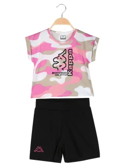 Kappa Completo corto da bambina in cotone con t-shirt mimetica e shorts - fucsia