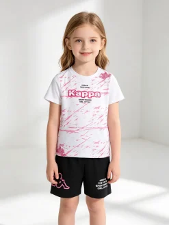 Kappa Completo corto da bambina in cotone con t-shirt e shorts - bianco