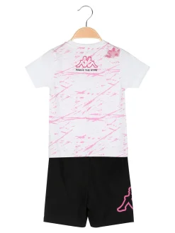 Kappa Completo corto da bambina in cotone con t-shirt e shorts - bianco