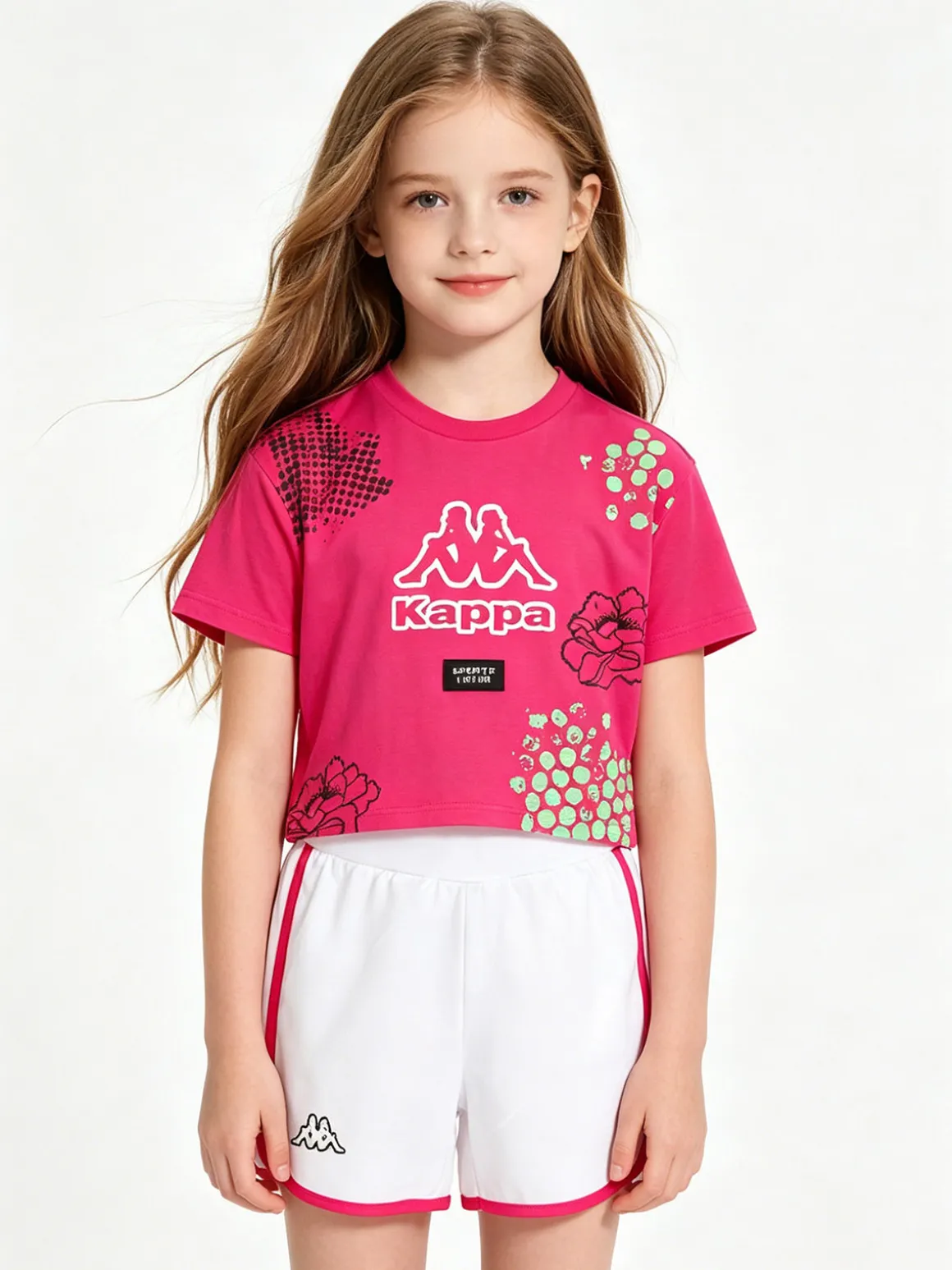 Kappa Completo corto da bambina con t-shirt cropped e shorts - fucsia