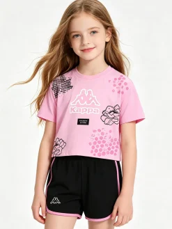 Kappa Completo corto da bambina con t-shirt cropped e shorts - rosa