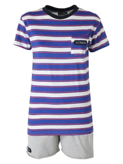 Kappa Completo corto da donna in cotone con stampa a righe e taschino - blu
