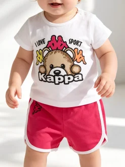 Kappa Completo corto da neonata 2 pezzi con t-shirt e shorts - bianco