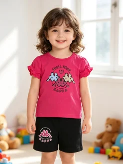 Kappa Completo corto da neonata 2 pezzi con t-shirt e shorts - fucsia