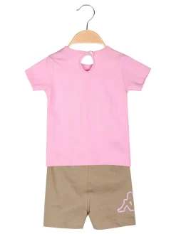 Kappa Completo corto da neonata in cotone con t-shirt orsacchiotto e shorts - rosa