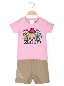 Kappa Completo corto da neonata in cotone con t-shirt orsacchiotto e shorts - rosa