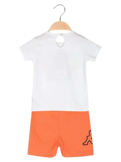 Kappa Completo corto da neonata in cotone con t-shirt orsacchiotto e shorts - bianco