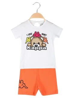 Kappa Completo corto da neonata in cotone con t-shirt orsacchiotto e shorts - bianco