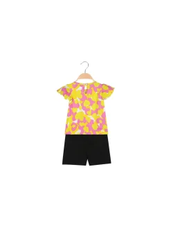 Kappa Completo corto da neonata 2 pezzi in cotone con maniche a volant e shorts - rosa