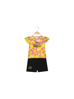 Kappa Completo corto da neonata 2 pezzi in cotone con maniche a volant e shorts - rosa