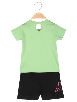 Kappa Completo corto da neonata in cotone con t-shirt orsacchiotto e shorts - verde chiaro