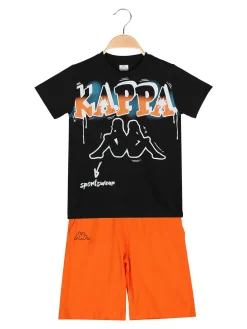 Kappa Completo corto da ragazzo in cotone con t-shirt e bermuda - nero