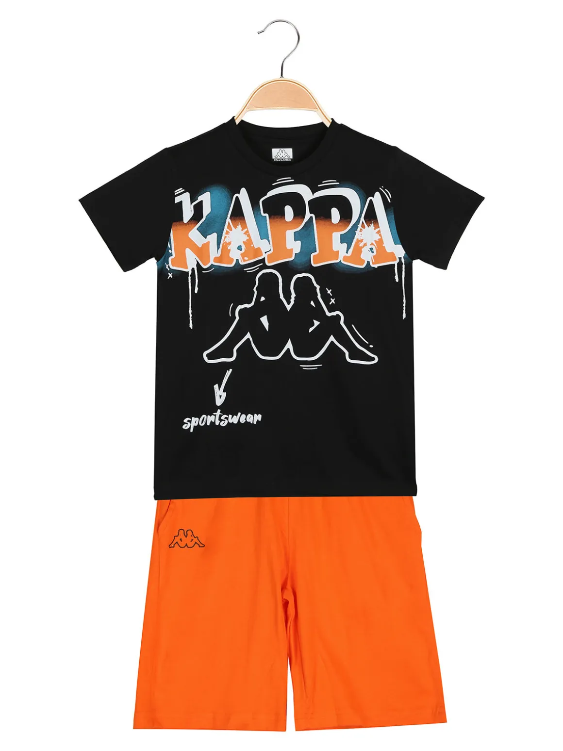 Kappa Completo corto da ragazzo in cotone con t-shirt e bermuda - nero