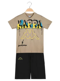 Kappa Completo corto da ragazzo in cotone con t-shirt e bermuda - sabbia