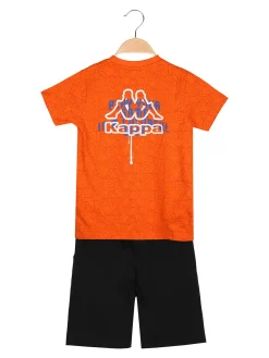 Kappa Completo corto da ragazzo in cotone con t-shirt logo e bermuda - arancione