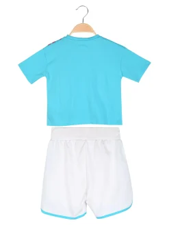 Kappa Completo corto da ragazza in cotone con t-shirt cropped e shorts - turchese