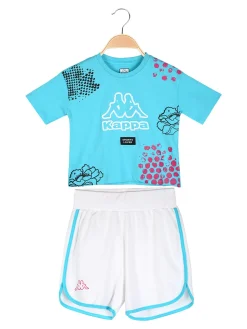 Kappa Completo corto da ragazza in cotone con t-shirt cropped e shorts - turchese