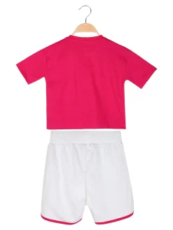 Kappa Completo corto da ragazza in cotone con t-shirt cropped e shorts - fucsia
