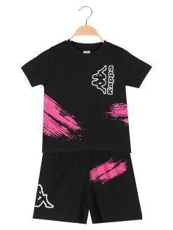 Kappa Completo corto da ragazza in cotone con t-shirt e shorts - nero